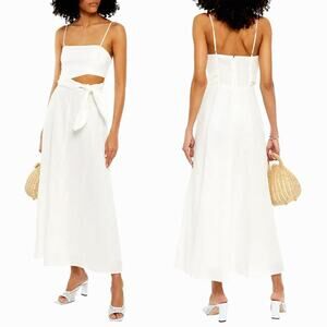 NWT! Zimmermann 3 Amelie Knotted Cutout 100% Linen Maxi Dress Ivory White 10